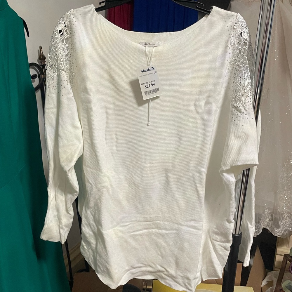 Chic White Sweater with Lace Detail